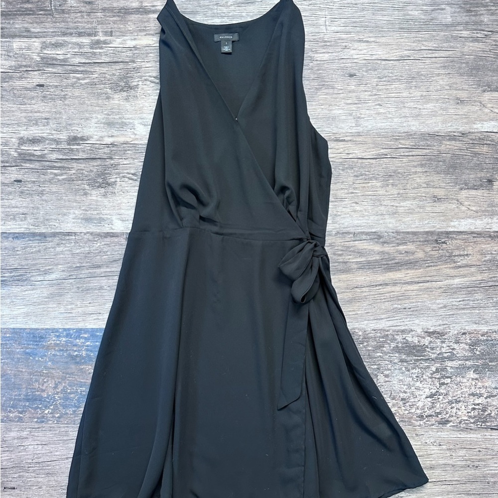 Halogen Black Knee-Length A-Line Dress Ruched Tie Front Scoop Neck Womens Size 1
